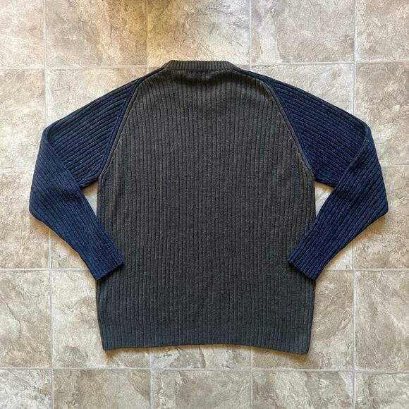 Vintage 90s Mens Sweater L Navy Green Striped Wool Blend Grunge Skater Grandpa - Picture 4 of 7